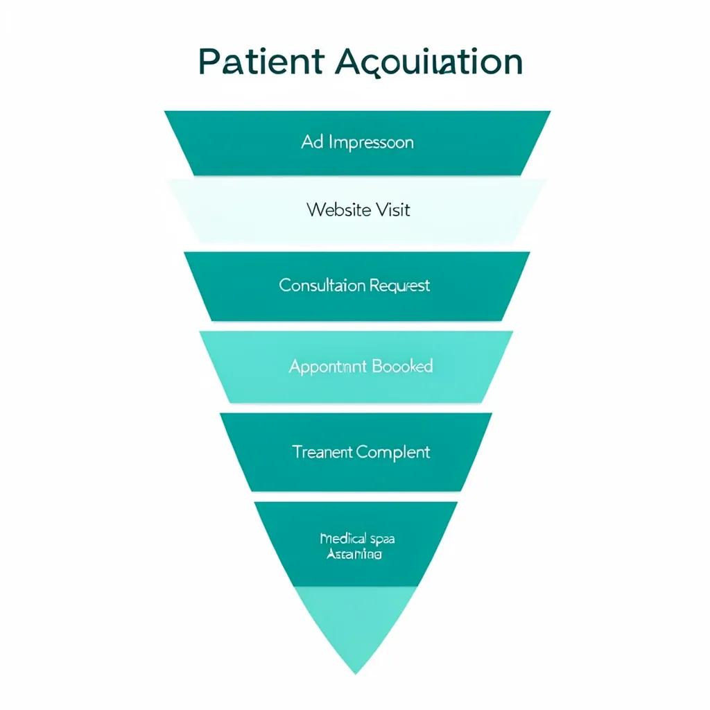 MedSpa patient acquisition funnel diagram showing journey from ad impression to booked treatment