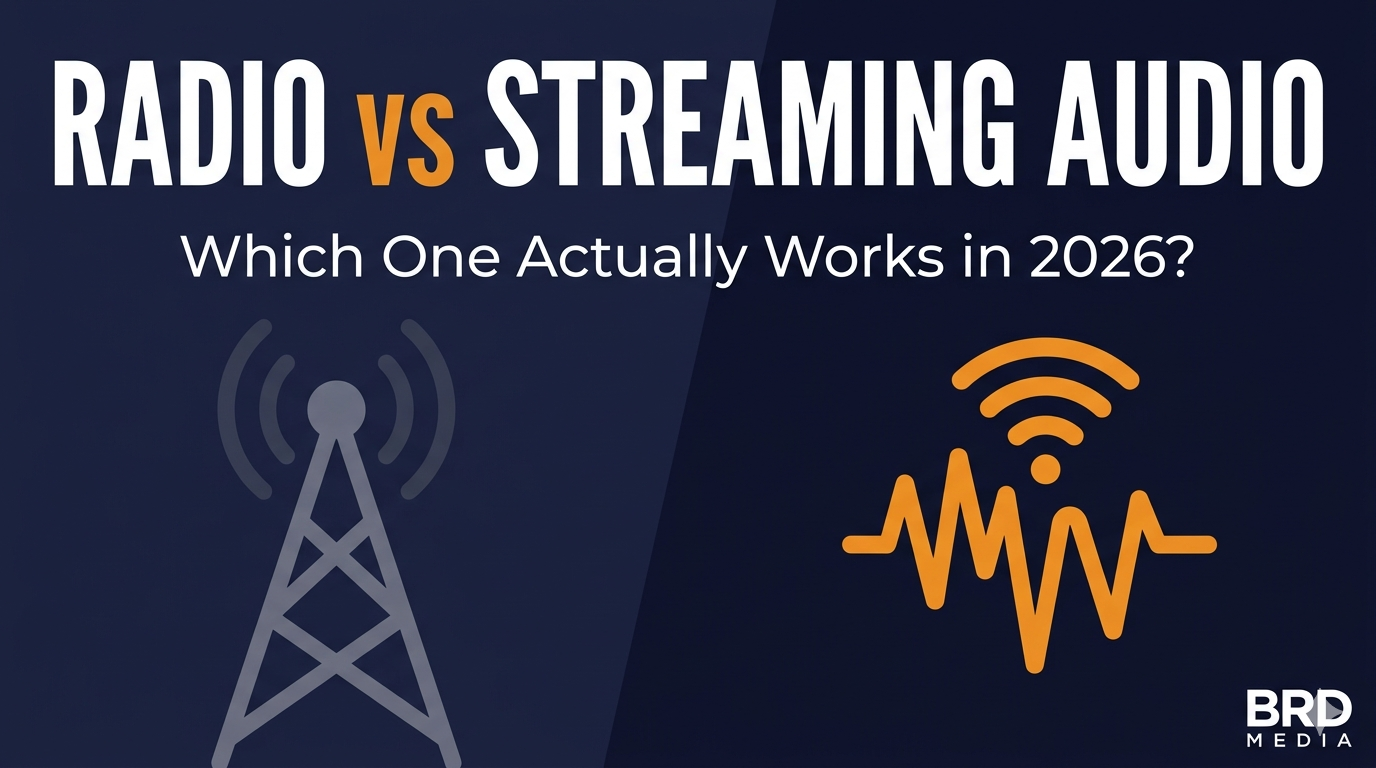 Radio advertising versus streaming audio advertising comparison graphic by BRD Media