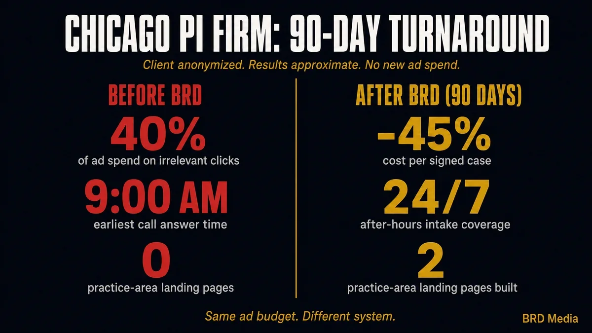 Chicago personal injury law firm marketing case study — before and after metrics by BRD Media LLC