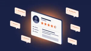 Online reputation management: a business profile card with a five-star rating showing what customers see in search